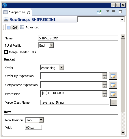jss crosstab row group properties