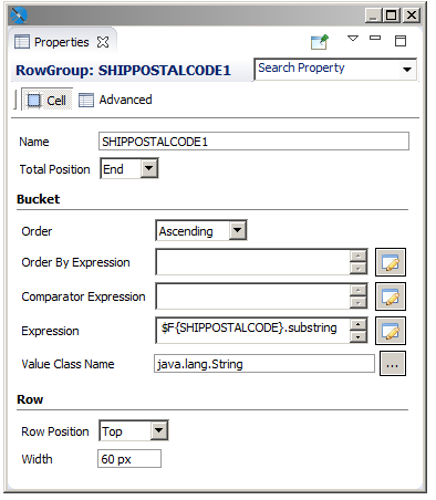 jss crosstab shippostalcode expression