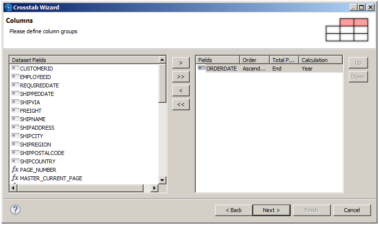 jss crosstab wizard columns
