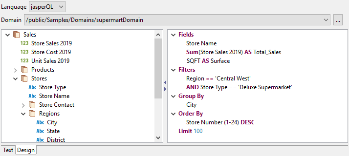 jss jasperQLDesigner DesignTab