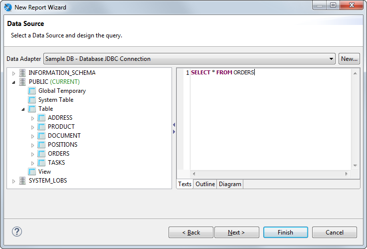 jss new report wizard datasource