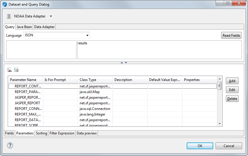 jss parameters dataset query