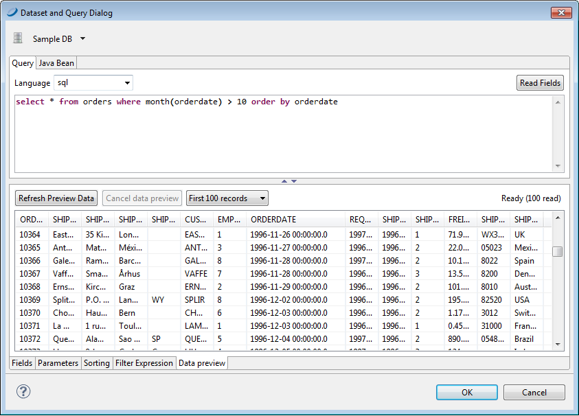 query dialog