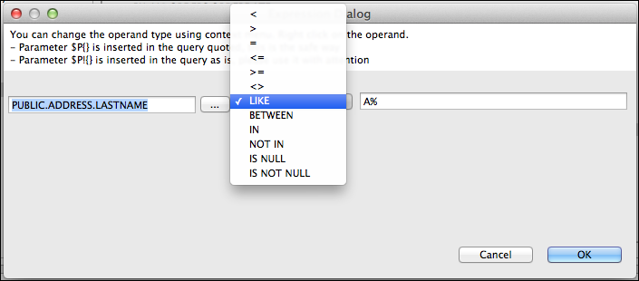 query 11 condition dialog