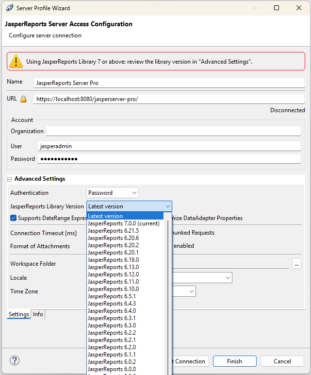 server connection settings