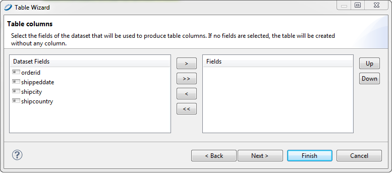 table wizard table columns